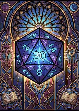 D20 Dice Stained Glass Fantasy Art