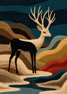 Deer in a stylized landscape