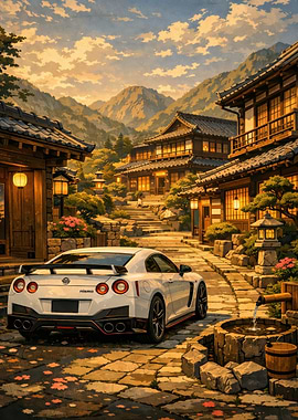 White Nissan GT-R Nismo in Japanese Village