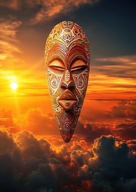 Tribal Mask in Sunset Sky