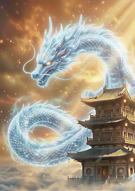 Celestial Dragon Over Asian Pagoda