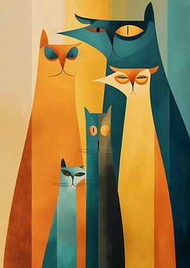 Stylized Cat Family Portrait