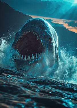 Monstrous Piranha Emerging from Water