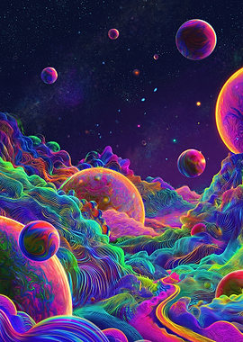 Vibrant Alien Landscape with Planets
