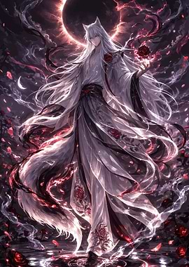 White-haired fox spirit with roses