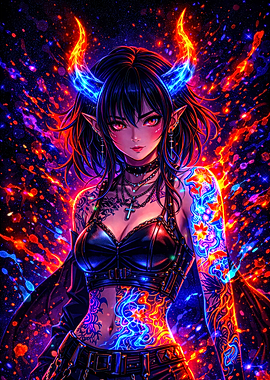 Anime Demon Girl with Tattoos