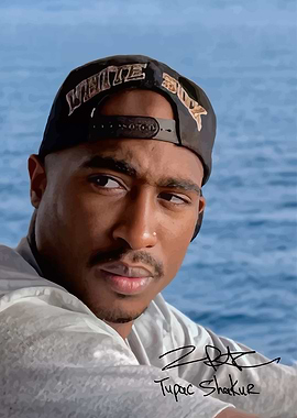 Tupac Shakur portrait with signature