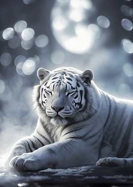 White Tiger in Misty Forest