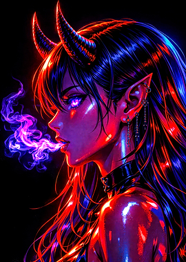 Anime Demon Girl Smoking Purple Smoke