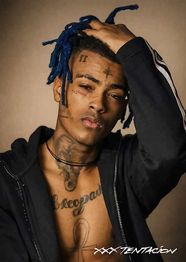 XXXTentacion Portrait with Blue Dreadlocks