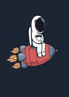 Astronaut riding a rocket through space