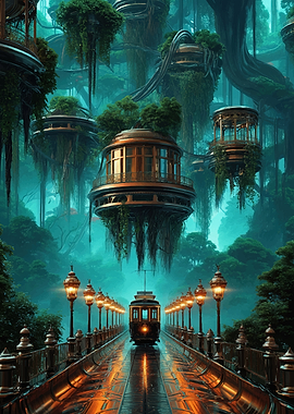 Steampunk Cityscape with Floating Islands