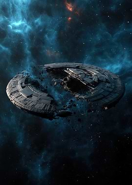 Destroyed Spaceship in Nebula