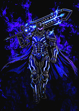 Blue Knight with Glowing Sword