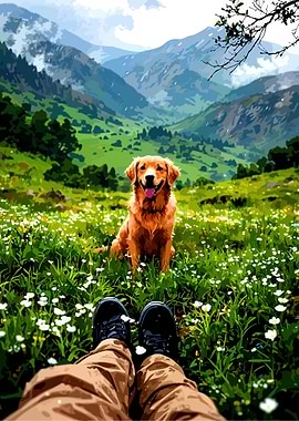 Golden Retriever in a Mountain Meadow