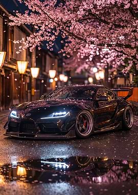 Jdm Toyota Supra Under Cherry Blossoms