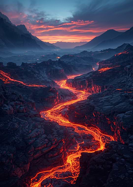 Volcanic Landscape at Sunset
