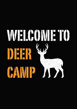 funny hunting wall art - 'Welcome to Deer Camp' distressed cabin poster for hunters