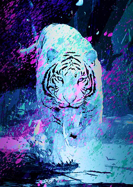 Neon Tiger Splatter Art
