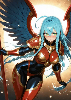 Anime Warrior with Blue Wings