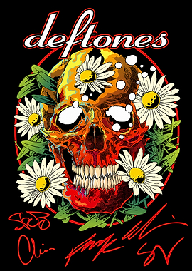 Deftones Skull with Daisies