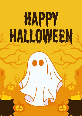 Happy Halloween Ghost and Pumpkins