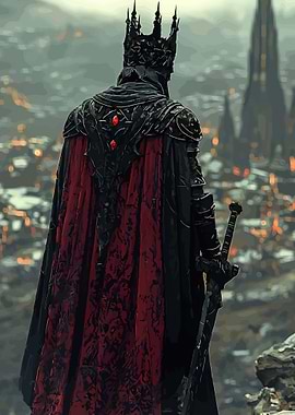 Dark King with Sword Over City