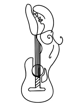 Woman and Guitar Line Art