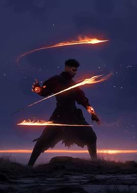 Fantasy Mage Conjuring Fire