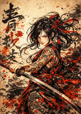 Samurai Woman with Katana and Tattoos