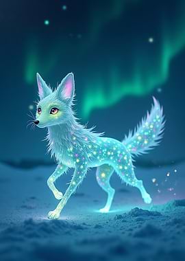 Magical Fox Under Aurora Borealis