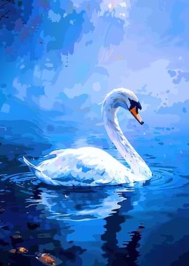 Swan on a Blue Lake