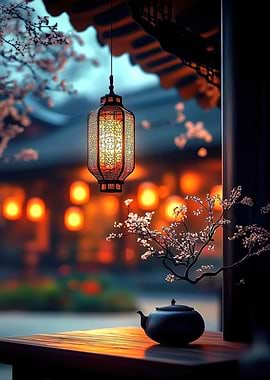 Asian Lantern and Teapot