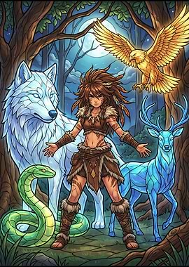 Fantasy Warrior with Spirit Animals