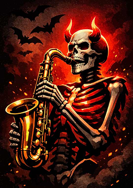 Skeleton Devil Playing Saxophone