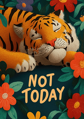Not Today Tiger Resting Among Flowers