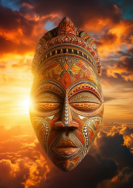 Tribal Mask in Sunset Sky