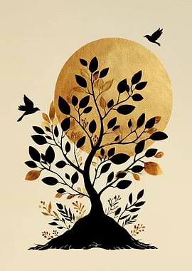 Tree of Life with Birds and Sun