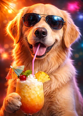Golden Retriever with Cocktail