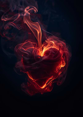 Abstract Digital Heart with Fiery Smoke