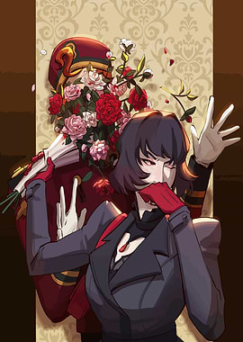 Woman in Suit with Flowers