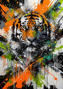 Fierce Abstract Tiger Splatter Paint Wall Art
