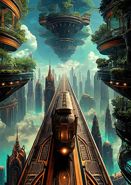 Futuristic Cityscape with Train