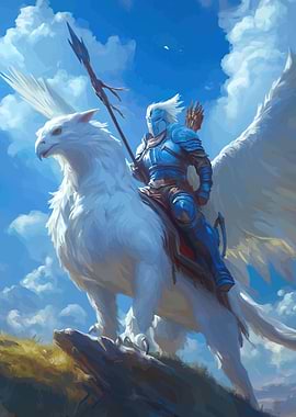 Knight Riding a White Gryphon