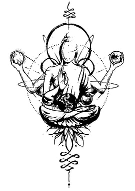 Meditating Buddha with Planets and Lotus