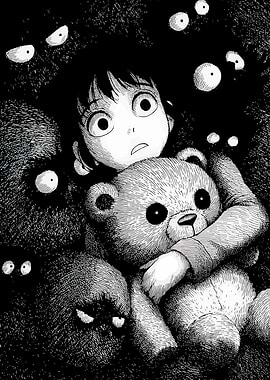 Scared Girl Hugging Teddy Bear