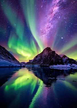Aurora Borealis Over Icy Landscape