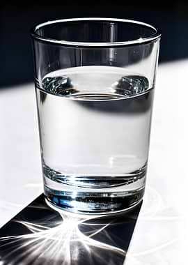Glass of water with light refraction