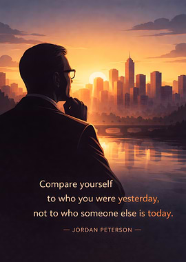 Man contemplating city at sunset