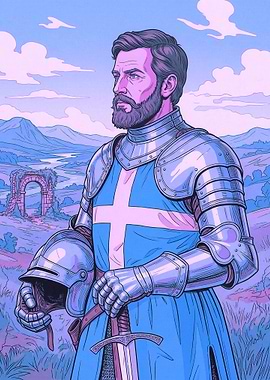 Knight in Armor with Sword and Helmet